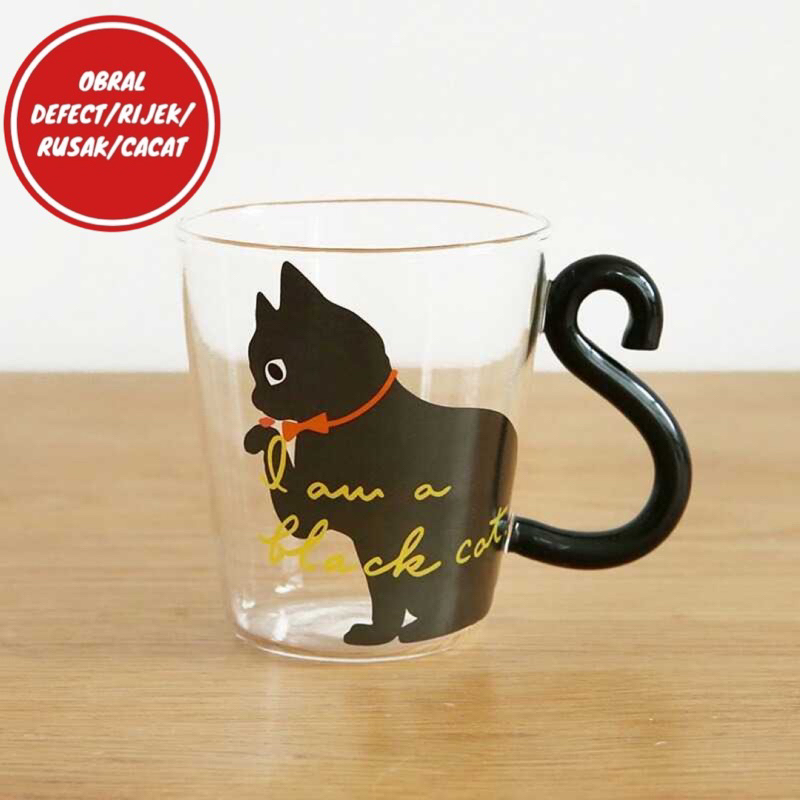 [OBRAL RIJEK] Cangkir Kopi Glass Coffee Mug Tail Cute Cat Handle 250ml - KIT063