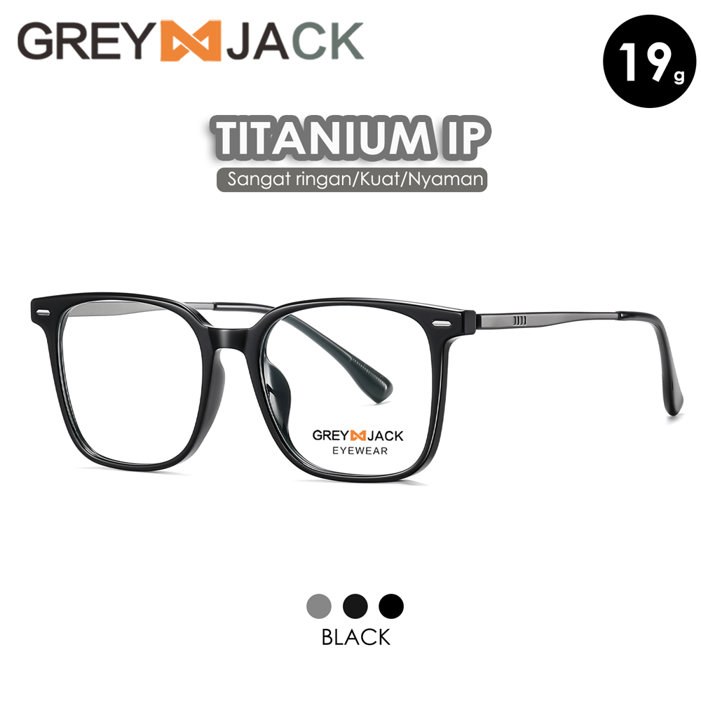 Grey Jack Frame Kacamata Titanium Grey Jack Frame Bentuk Kotak Ringan Bisa Minus Antiradiasi