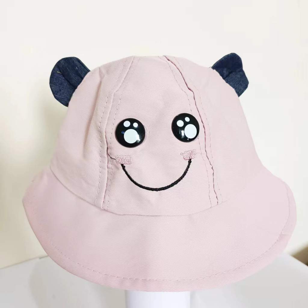 (Hello Girl)MZ40 Bucket Hat Topi Anak Balita Umur 2-6 Tahun Motif Telinga Smile Import