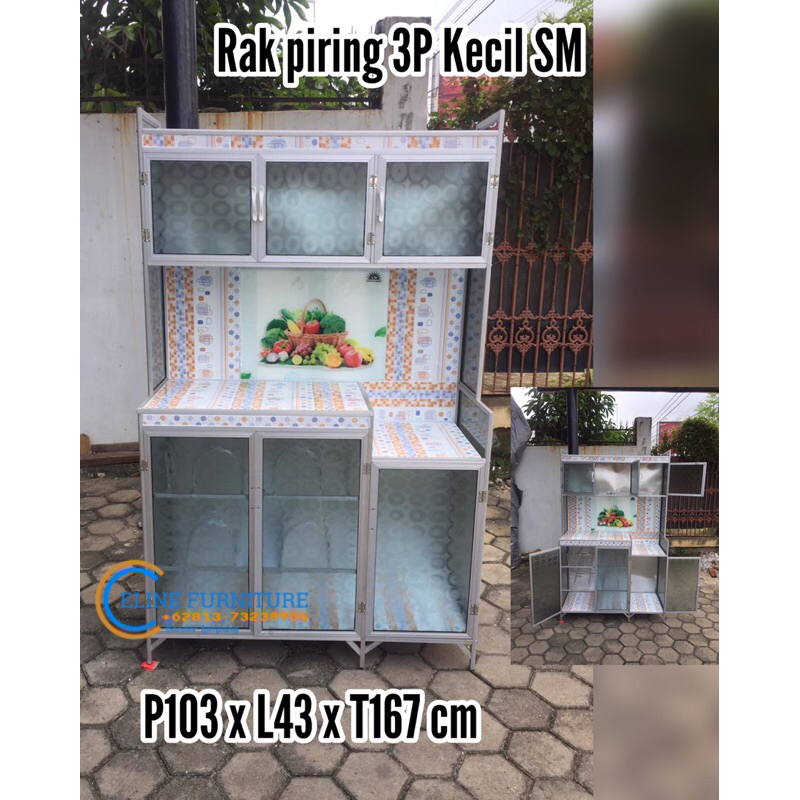 Lemari Piring 3 Pintu Kecil aluminium kaca