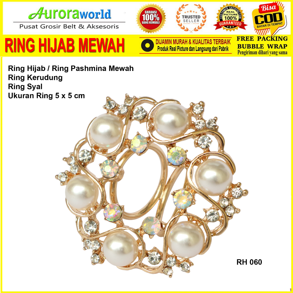 Auroraworld Ring kerudung hijab bros ring syal permata Ring Pashmina Berlian mutiara Mewah bros cincin kerudung scarf fashion terbaru bisa COD 4B