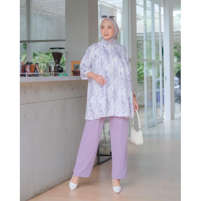 ONE SET TUNIK WANITA BAHAN BOTTEGA MIX CRINKLE BORA ONE SET CERIA SHOP