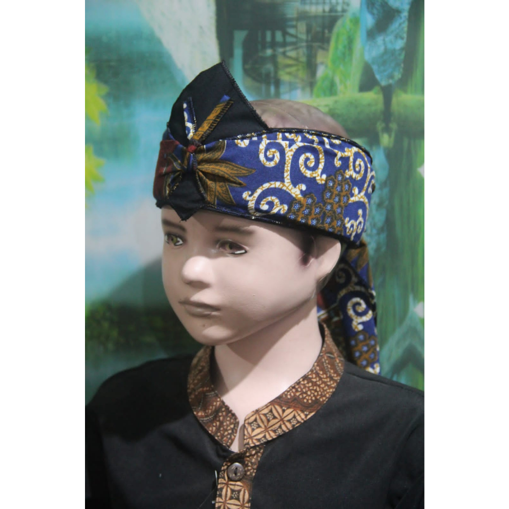 iket kepala sunda jawa blangkon tradisional anak anak batik USIA 1-10 TAHUN atas bolong (BIRU)