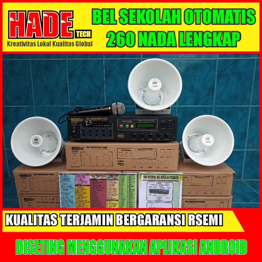 BEL SEKOLAH OTOMATIS DAN MANUAL 3 HORN LENGKAP
