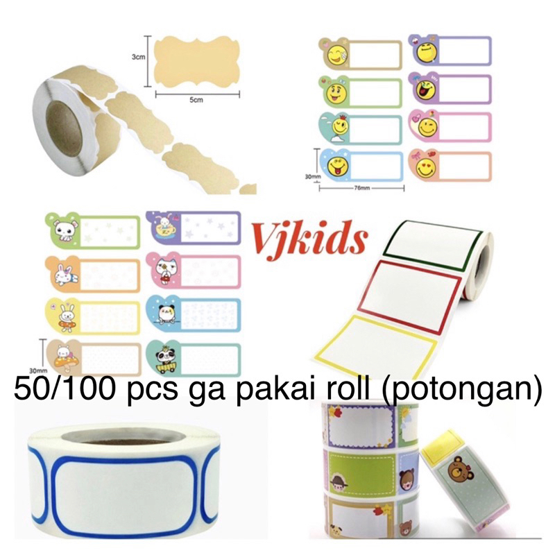 

stiker label kosong persegi panjang 250 pcs dan 50pcs utk label nama atau label barang anak