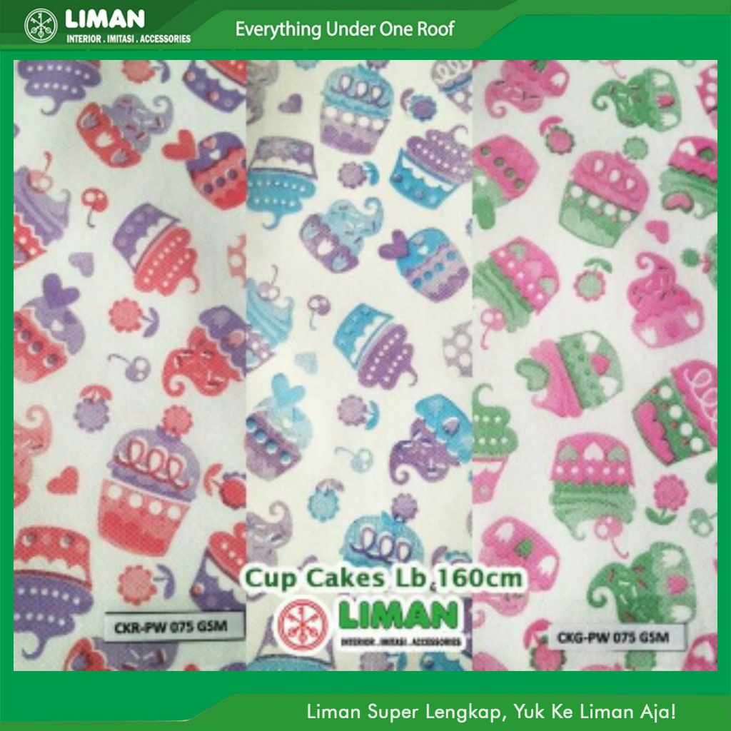 KAIN FURING 1.60m/ SPUNDBOND/ WALLPAPER DINDING MOTIF CUP CAKE