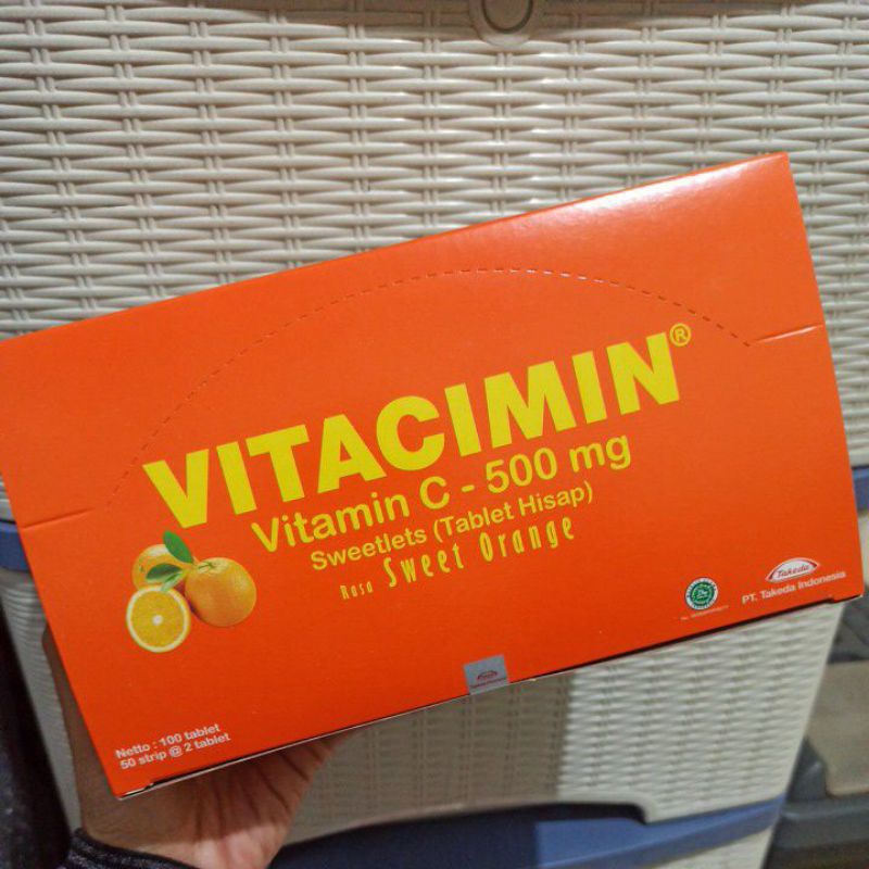 Vitacimin Vitamin C 500mg Tablet hisap Lemon Jeruk Orange strip 2 tablet