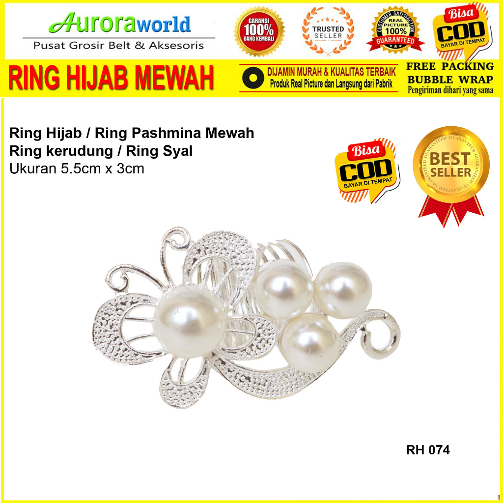 Auroraworld Ring kerudung hijab bros ring syal permata Ring Pashmina Berlian mutiara Mewah bros cincin kerudung scarf fashion terbaru anti karat