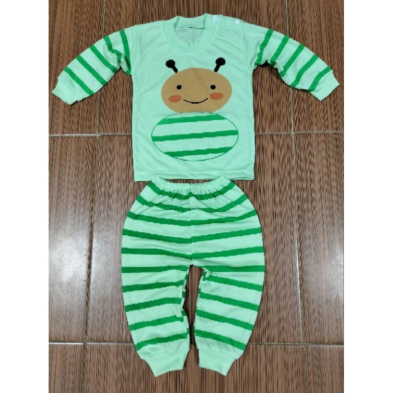 Setelan Baju Bayi Piyama Bayi Lengan Panjang Kancing Pundak Motif Lebah Usia 0-12 Bulan