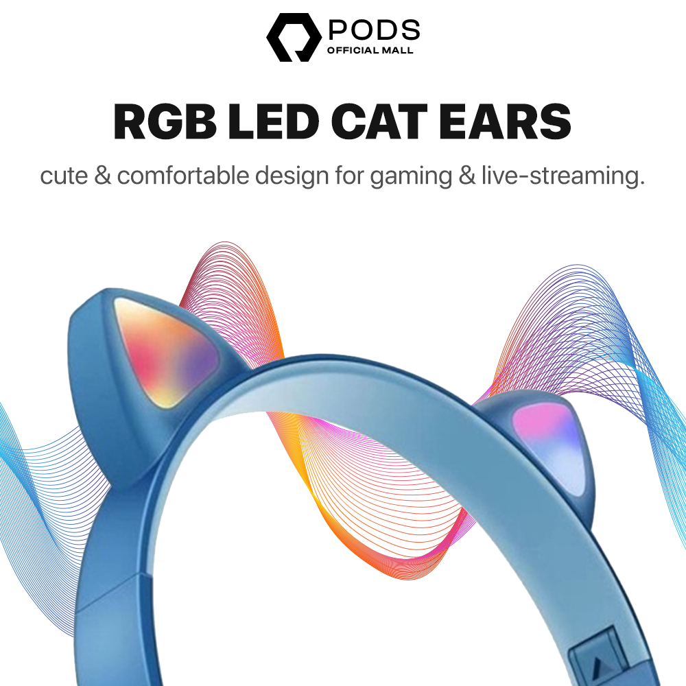 [PRODUK TERVIRAL 2023!] The Pods Headphone GAMING HEADSET M247 Earphone Cat Bluetooth Wireless - Bluetooth 5.0 Premium Wireless Headphone Lucu Kucing Bluetooth LED Wireless Light TWS Earpods Hifi for IOS &amp; Android by Pods Indonesia
