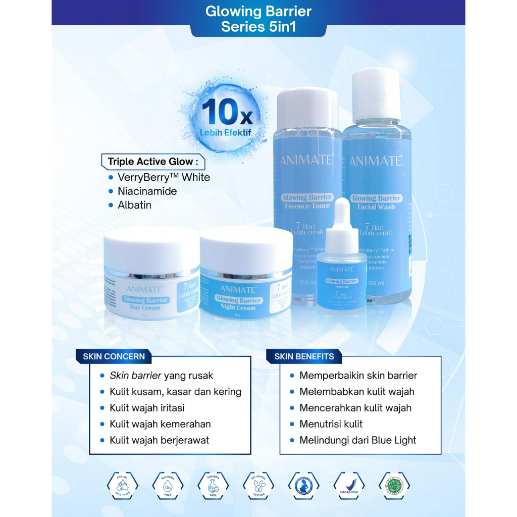 ANIMATE Whitening 5in1 / Glowing Barrier 5in1 / Glowing 3in1/ Acne Solution 5in1 - Paket Skincare Original BPOM