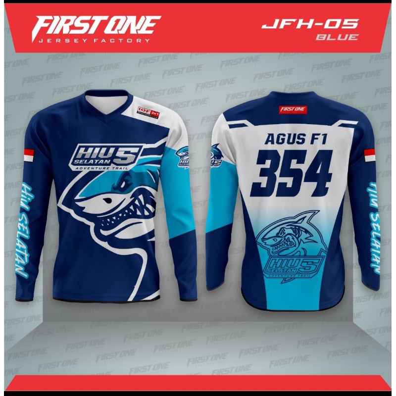 JFH-05 Blue Merchandise Baju T-shirt Kaos Jersey Pria Lengan Panjang Premium Terbaru 2023 Hiu Selata
