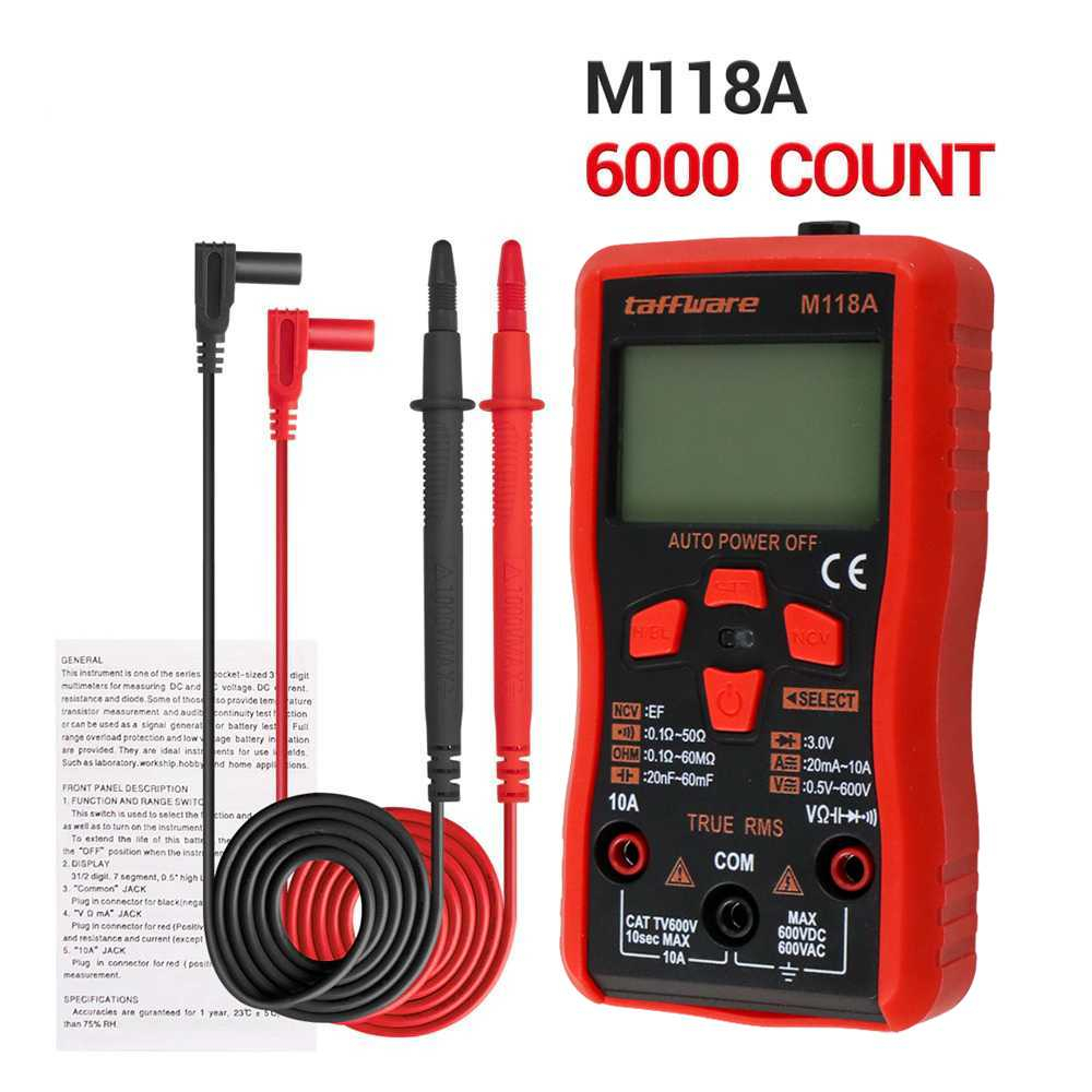 Multimeter Digital LCD Alat Ukur Tegangan Arus, Hambatan Listrik AC/DC Voltage Dengan Senter - M118A