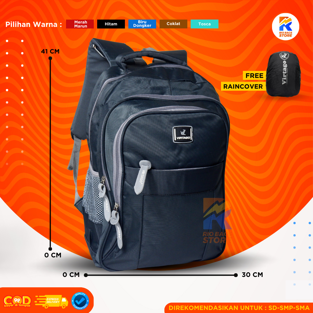 Tas Ransel Virtago/Tas Sekolah SMP-SMA/Tas Laptop Untuk Kerja Unisex