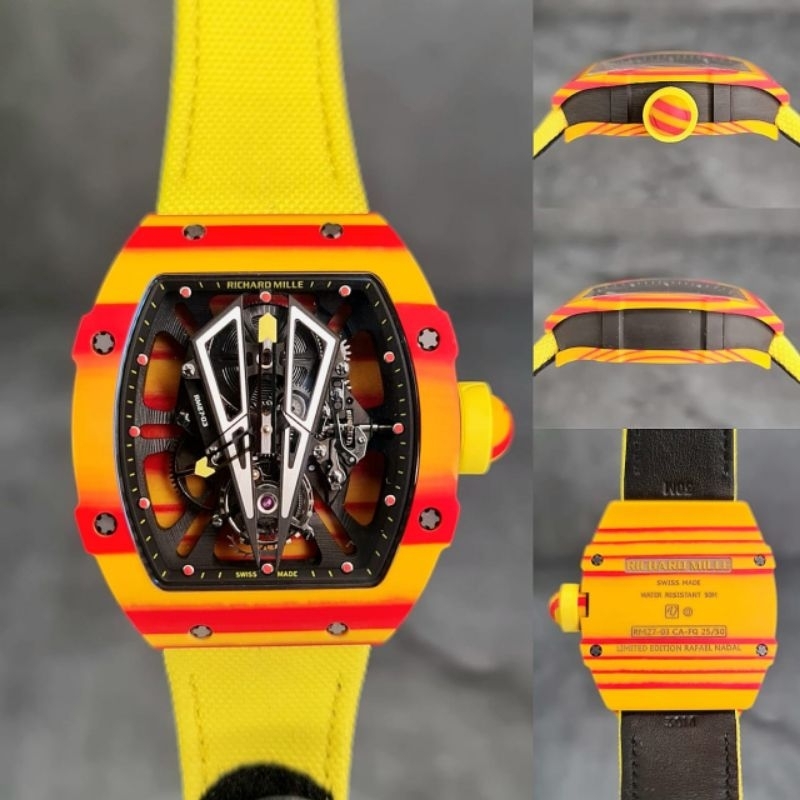 Jam tangan Tourbillon RM 27-03 Yellow Rafael Nadal Automatic Swiss fullset