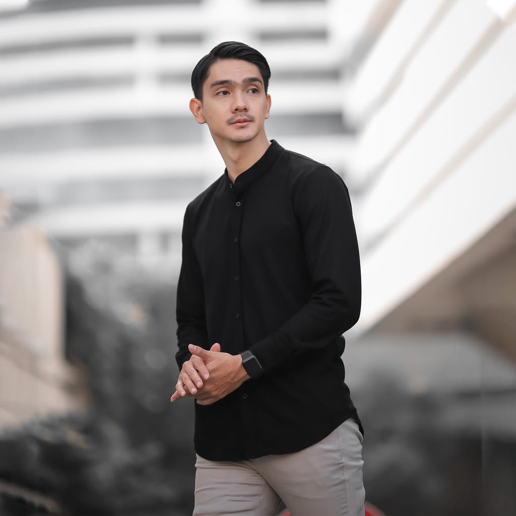 Kemeja Kerah Shanghai Pria/Kemko Pria/Kemeja Pria Lengan Panjang Basic Polos Kerah Shanghai