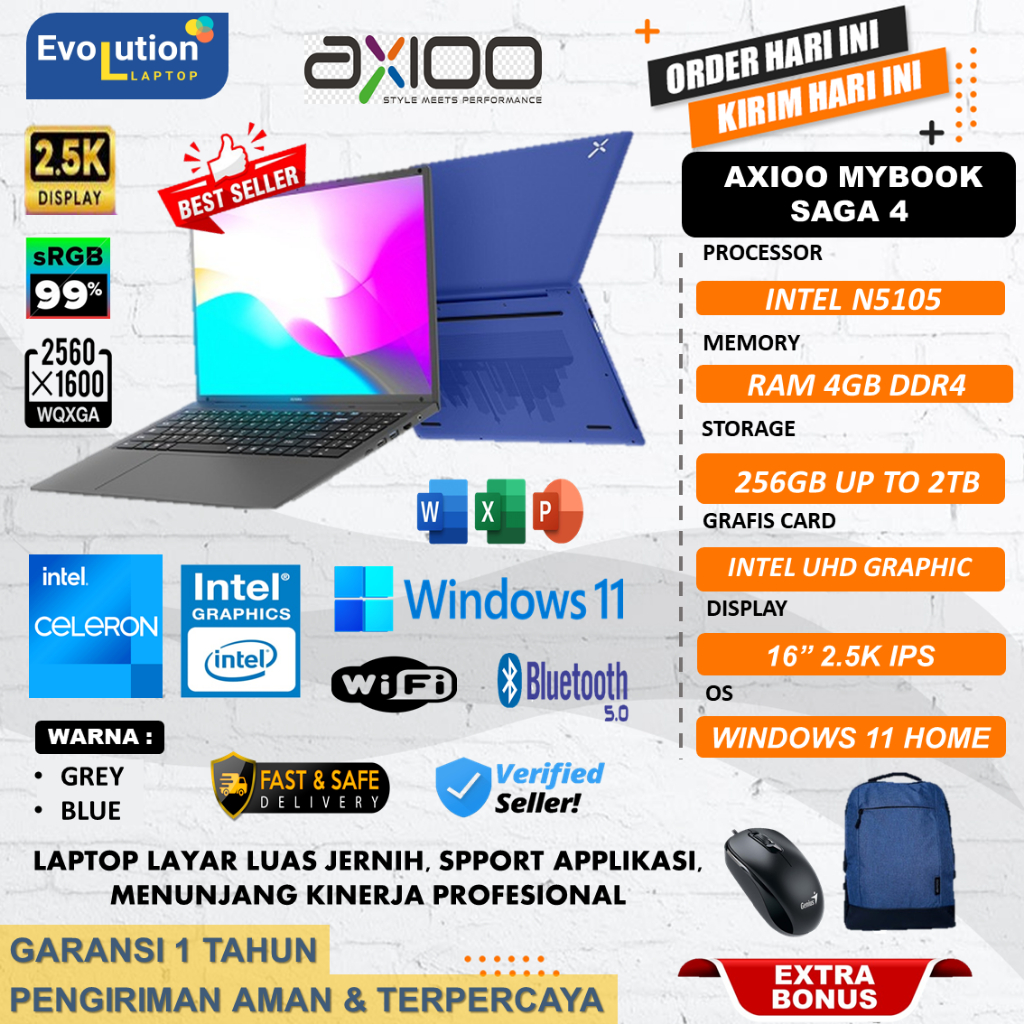 LAPTOP MURAH BARU AXIOO MYBOOK SAGA 4 N5105 8GB 512GB SSD Windows 11 TERLARIS