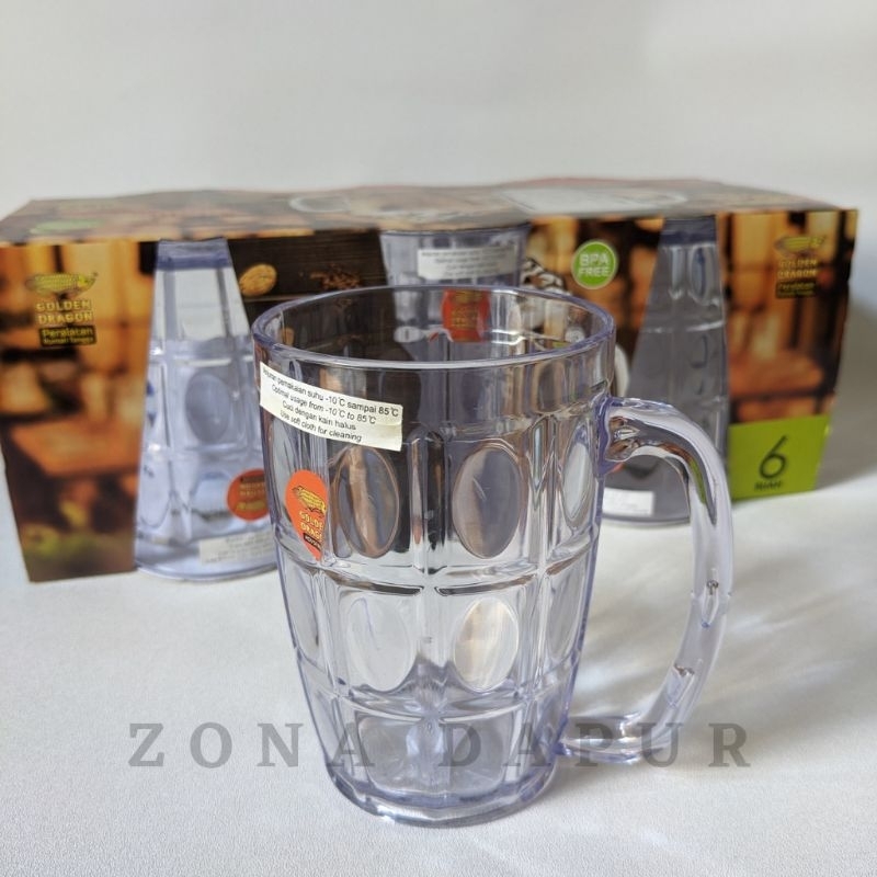 (6 pcs) - 867 - Gelas Gagang Plastik Bening GOLDEN DRAGON 470 ml - Gelas Coktail Cangkir Plastik SNI