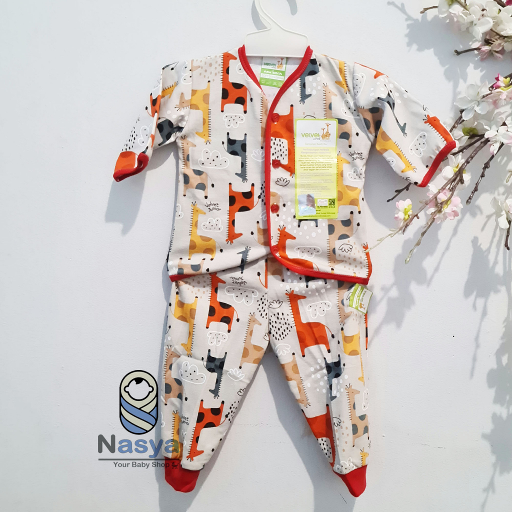 [R-046] Velvet Junior Setelan Baju Bayi Lengan panjang buka kaki size new born (0-3 bln)