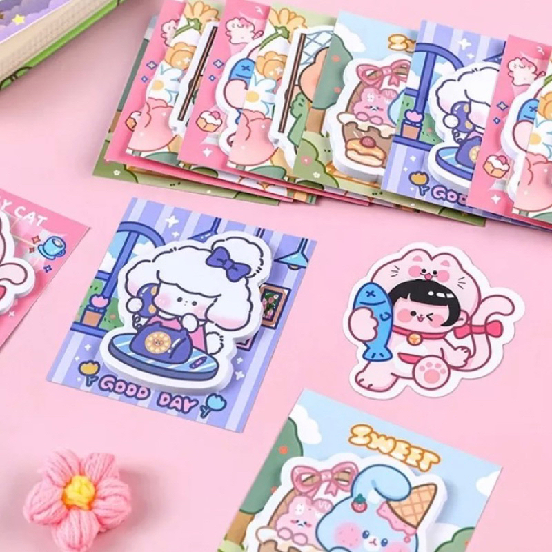 

sticky notes isi 50 cute motif anjing, kucing, karakter kartun