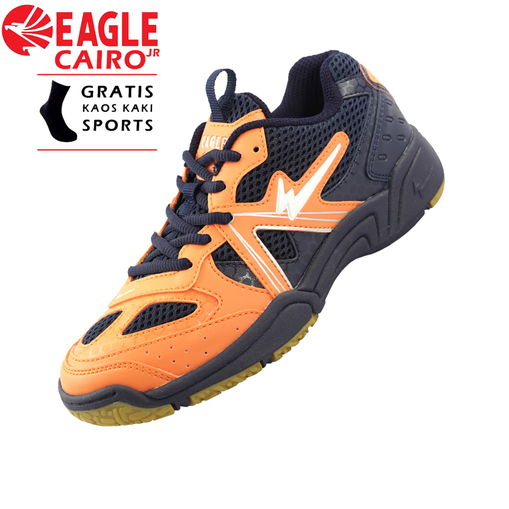 Sepatu Badminton Eagle Cairo JR Warna Hitam Orange - Sepatu Badminton Eagle Cairo Hitam Original