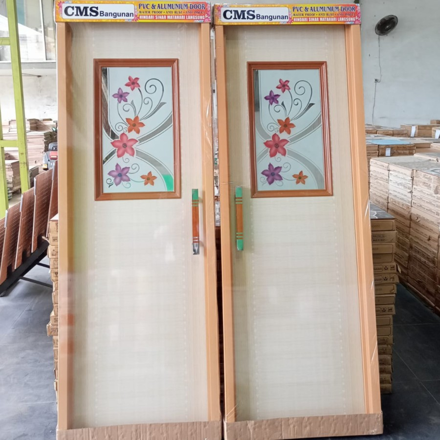 PINTU KAMAR MANDI PVC REMI 1/2 KACA CREAM MOTIF BUNGA
