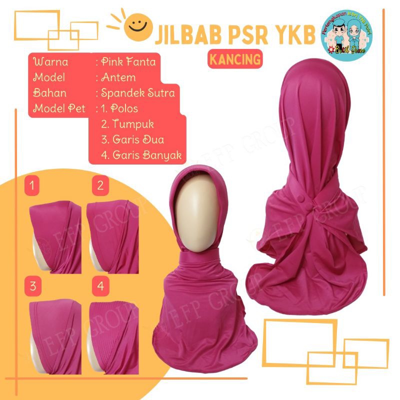 JILBAB PSR YKB YAYASAN KEMALA BHAYANGKARI WARNA FANTA BELAKANG KANCING