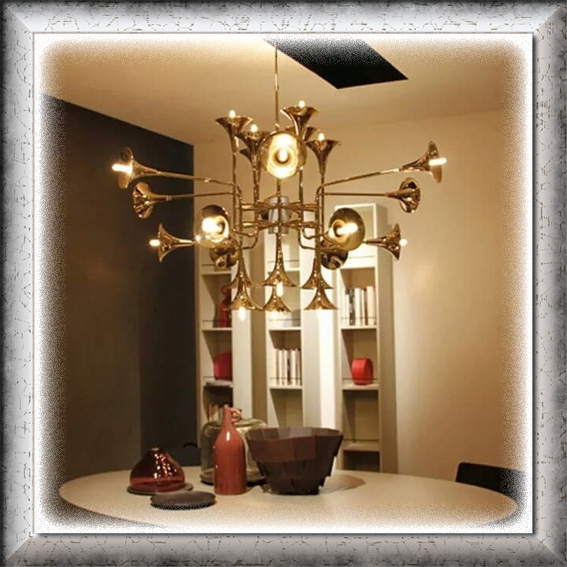 Lampu hias gantung unik design terompet CONTEMPORER GOLD TRUMPET pendant lighting living room interi