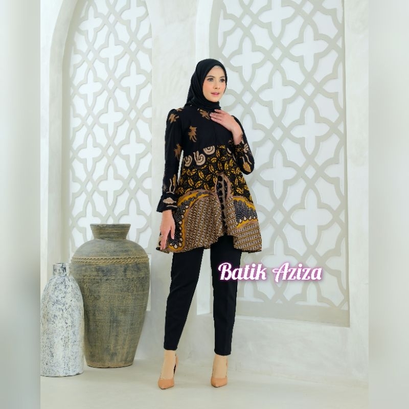 Atasan Batik Modern Wanita Model Peplum Lengan Puffy Tunik Mahesa by Batik Aziza