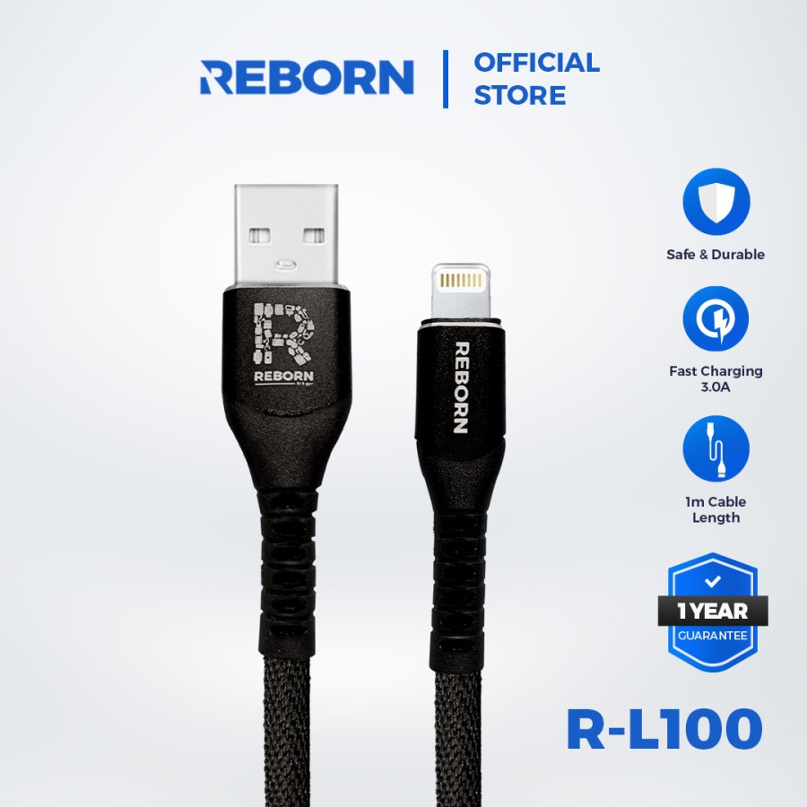 Reborn R-L100 Kabel Data Lightning Fast Charge 3A Kabel Lightning 1M