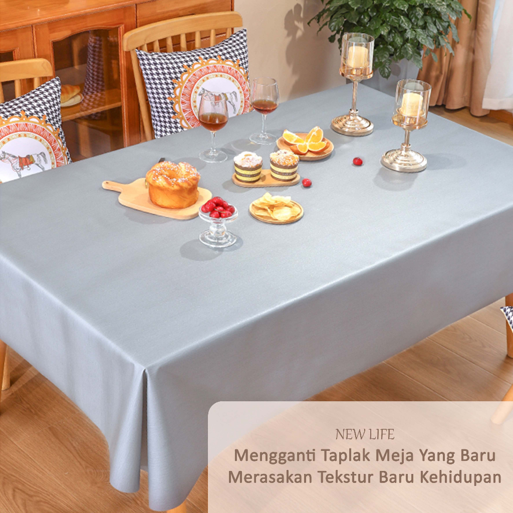 Taplak Meja Makan Warna Polos Premium Waterproof Anti Air Model Bohemian Alas Meja Makan 140*180/140*140cm PVC Table Cloth