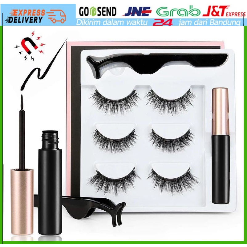 Bulu Mata Magnet 3 Pasang Set Bulu Mata Palsu Magnetik Magnet 3D Premium Silk Eyelash Magnetic Eyeliner Bulu Mata Palsu Magnetik