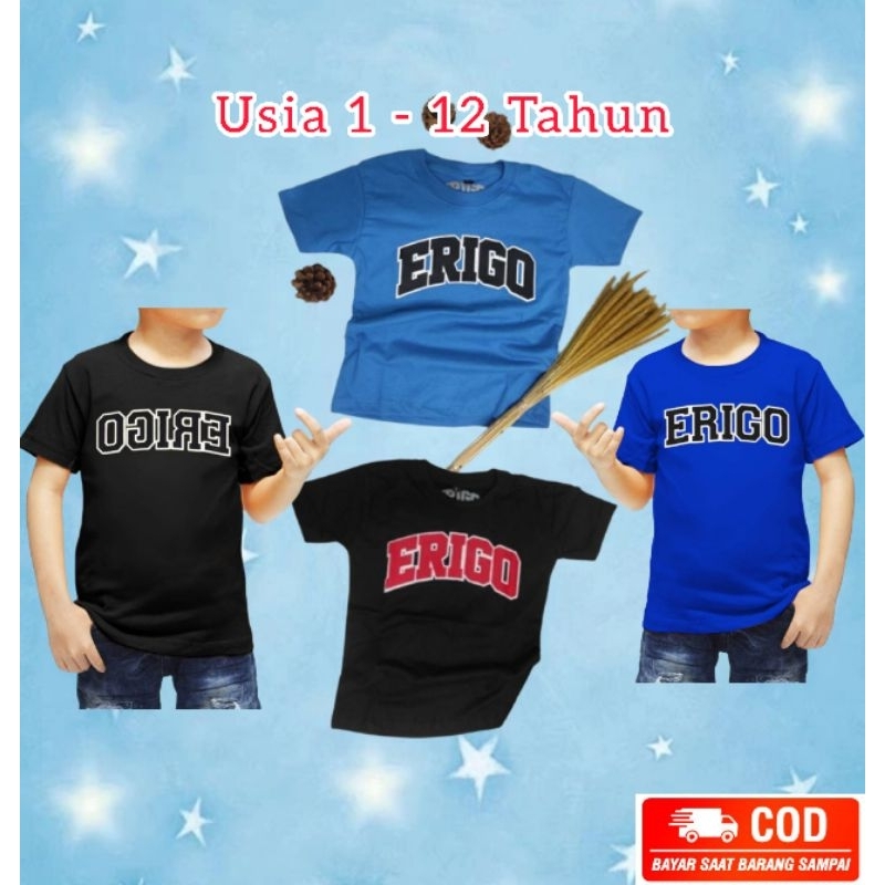 Kaos Anak Erigo Ideal Usia 1-12 tahun Unisex Cowok/Cewek Kaos Oblong Anak Pakaian Anak | Kaos anak d