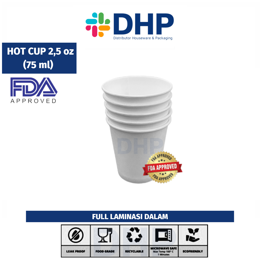 Hot Cup 2,5 oz / 75 ml Gelas Sampling Kertas Food Grade Tebal Tahan Panas (HARGA 50Pcs)