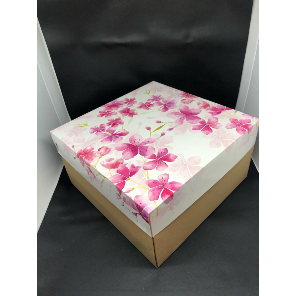 

(5 pcs) kardus kue tart dus chiffon cake keju box bolu pisang kotak kemasan motif bunga anggrek ukuran 25x25cm