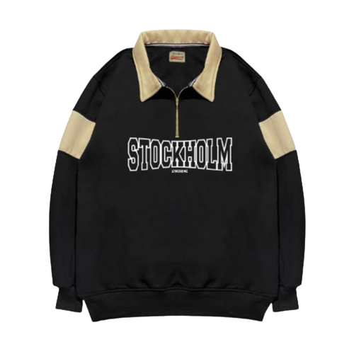 BIG SALE !!! Jaket Sweater Rugby Half Zipper Kombinasi Original EGTN SOMNIUM - Crewneck Sweater Berkerah Unisex - Crewneck Rugby