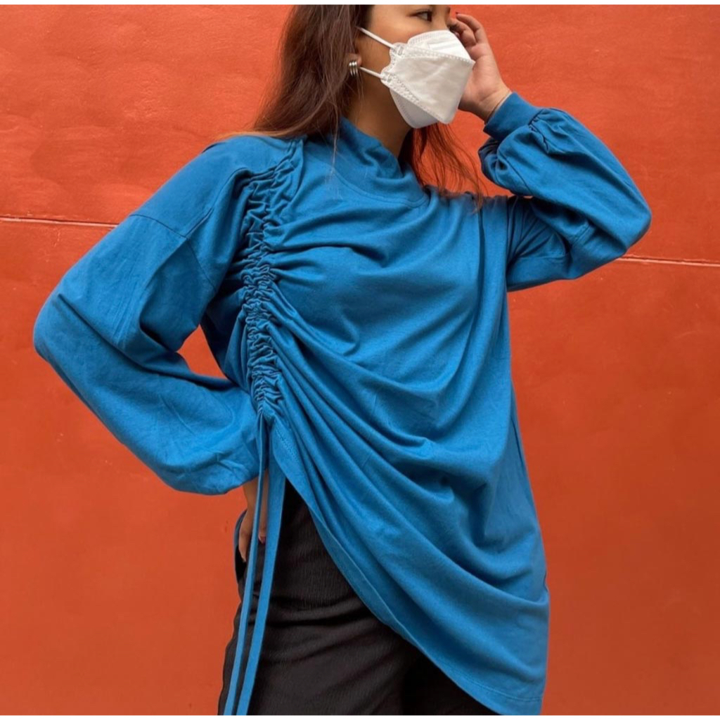 PRELOVED - Agni Official_Mika Tee Deep Blue - Tshirt/Kaos Lengan Panjang wanita/