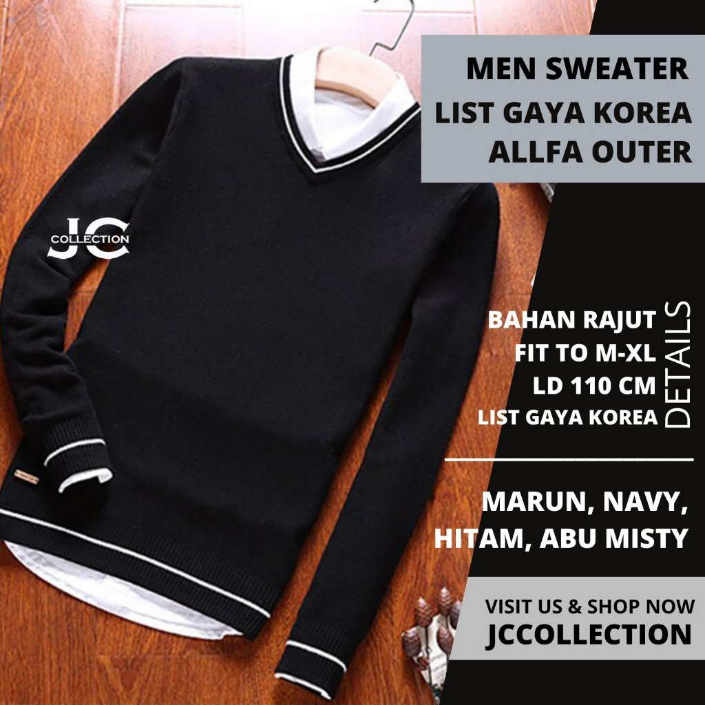 Sweater Rajut Pria Vneck Outer Knit Vleur Vneck Long Sleeve Alffa - JCCollections