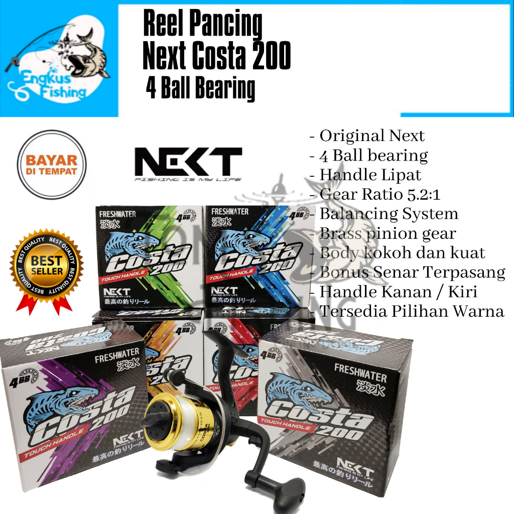 Reel Pancing Next Costa 200 Mini (4 Bearing) Bonus Senar Murah - Engkus Fishing