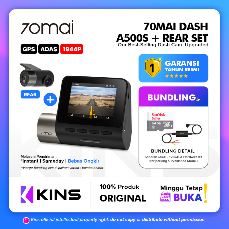 70mai Dash Cam Pro Plus A500S 1944P - GPS ADAS + Rear Set International Version