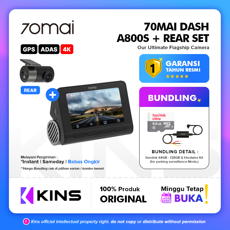 70mai A800s / 70mai Dash Cam A800s HD 4K 2160P GPS ADAS Set (Front+Rear Camera)