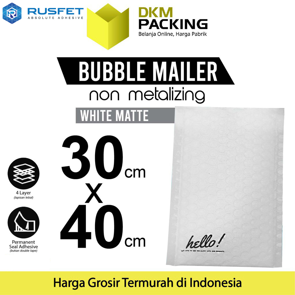 

AMPLOP BUBBLE WRAP WHITE 30x40cm RUSFET PUTIH ENVELOPE BUBBLE BAG MAILER PREMIUM TERMURAH / SATUAN