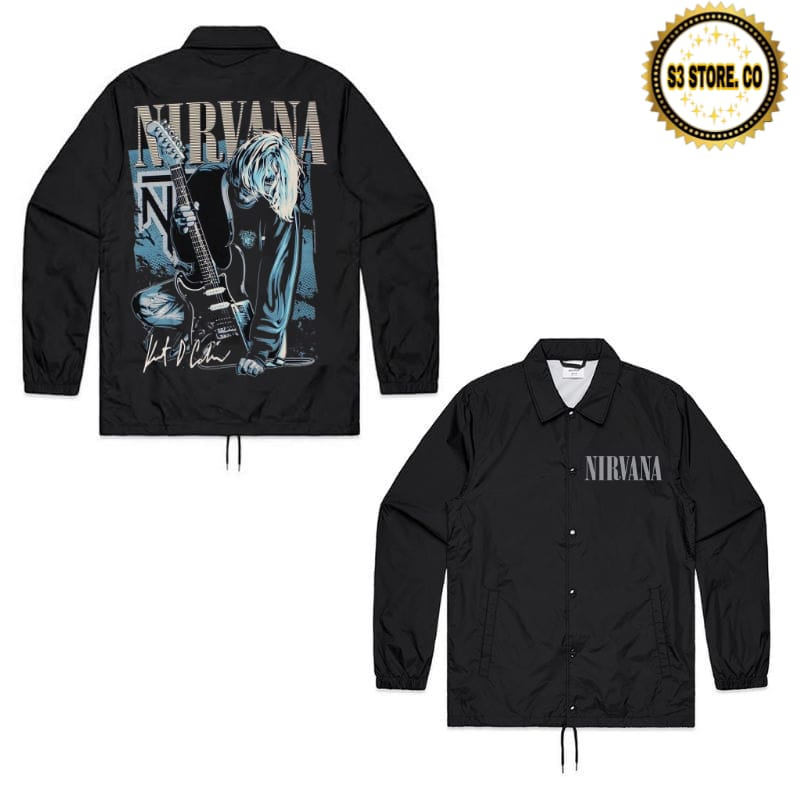 JAKET COACH NIRVANA BAND - KURT COBAIN GUITAR METAL WINDBREAKER HITAM JAKET COACH PREMIUM Quality PR