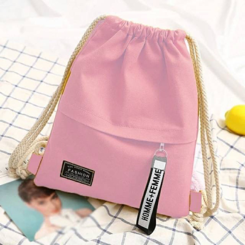 Amelia STRING BAG TAS RANSEL SERUT HOMME FEMME - Ransel Fashion Kpop Terbaru-Pink