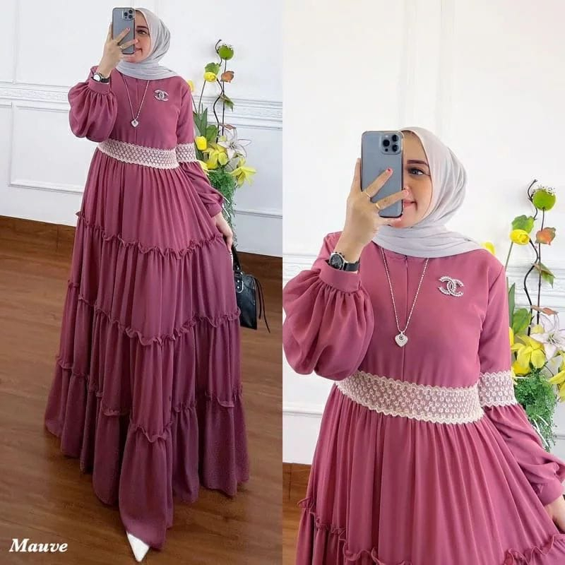 Baju Gamis Melia Dress Gamis Renda Dress Pesta Wanita Gamis Jumbo Dress Kekinian Gamis Busui Ceruty Babydoll Full Furing