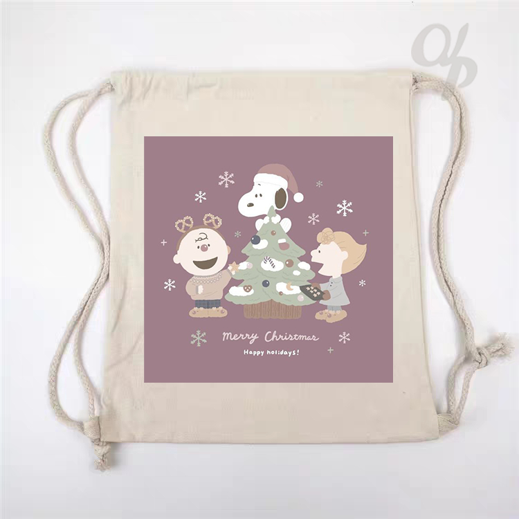 Tas Serut Kanvas Motif Snoopy merry christmast / natal / Tas Gendong / hampers anak / Stringbag