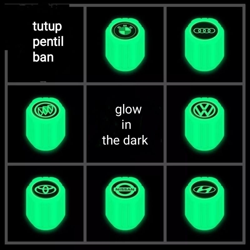 Tutup Pentil Ban Sepeda Motor Mobil Glow in The Dark Luminous Neon 1pcs