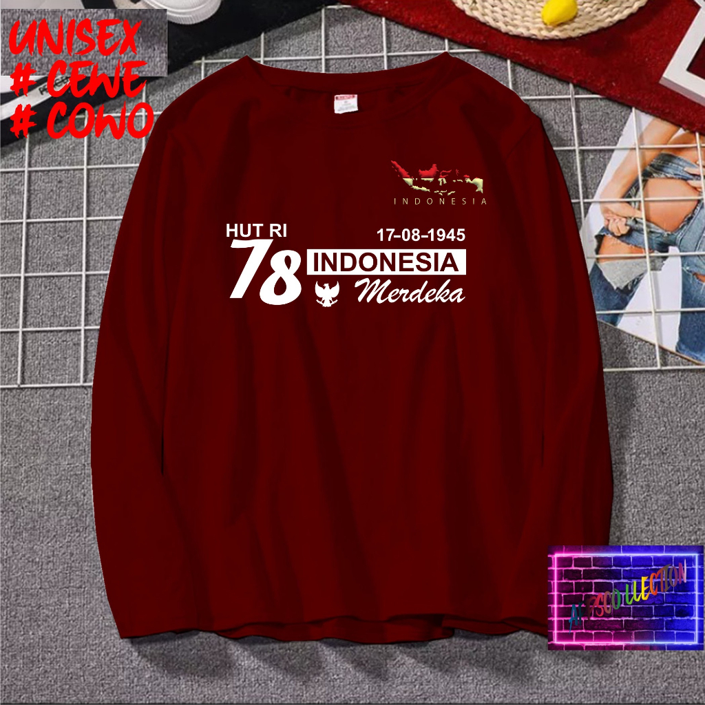 JUMBO Lengan Panjang Kaos Hut 78  RI 17 agustus 1945 kemerdekaan RI KAOS HITS KAOS BANDUNG KAOS MURAH 2023 PAKAIAN PRIA PAKAIAN WANITA TREND KAOS