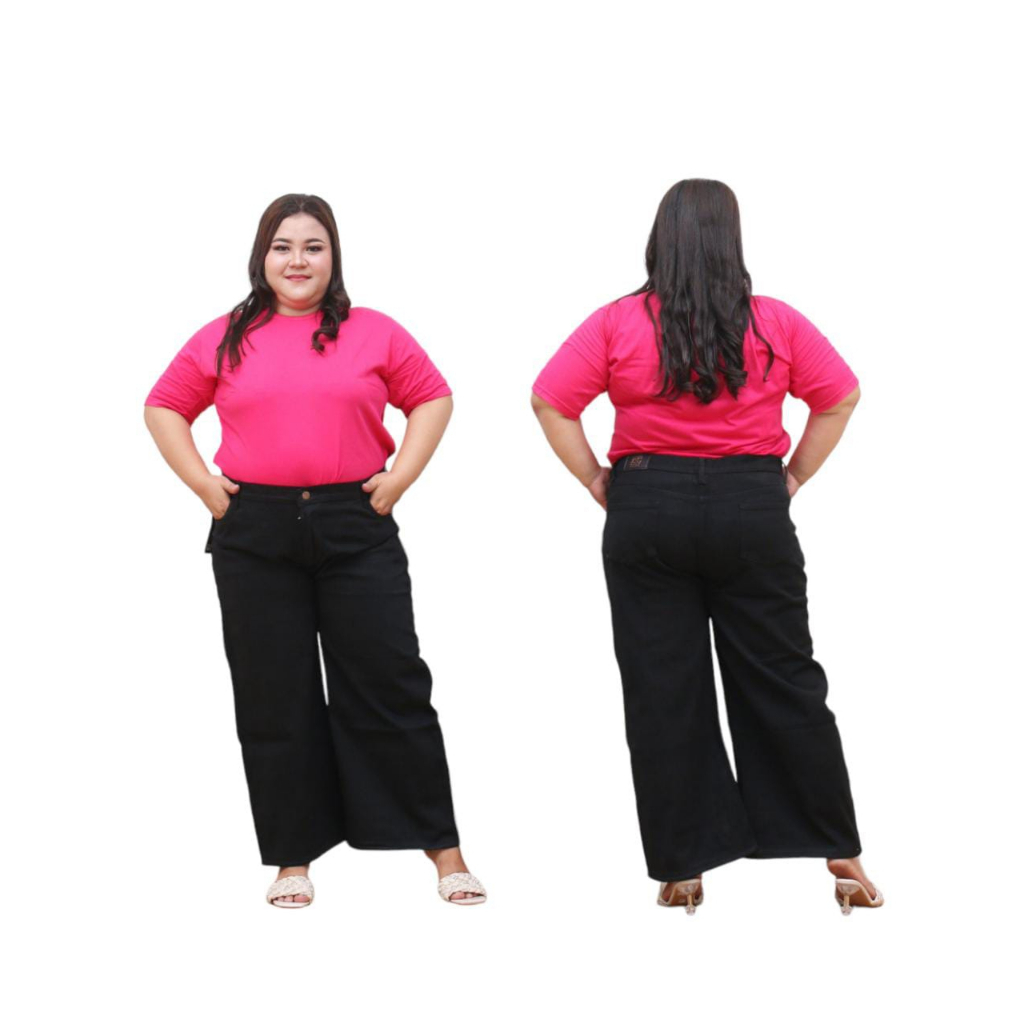 Highwaist Jumbo Kulot Jeans Wanita Loose Big Size 27-42