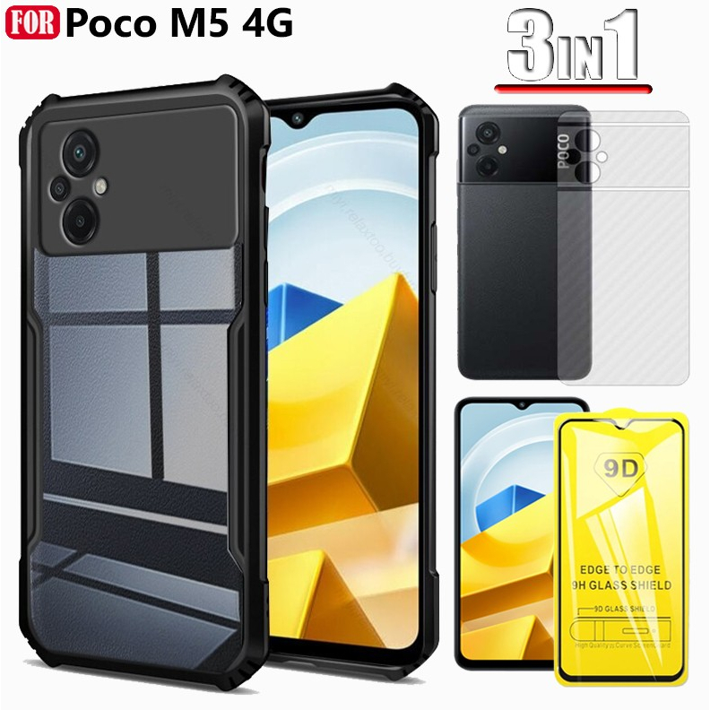 Paket 3 in 1 Poco M5 4G Hardcase + Anti Gores Kaca + Garskin